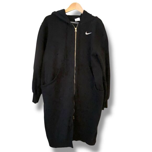 Nike DQ5745-010 Sportswear Phoenix Long Zip Hoodie Coat Dress Black Medium - Picture 3 of 7